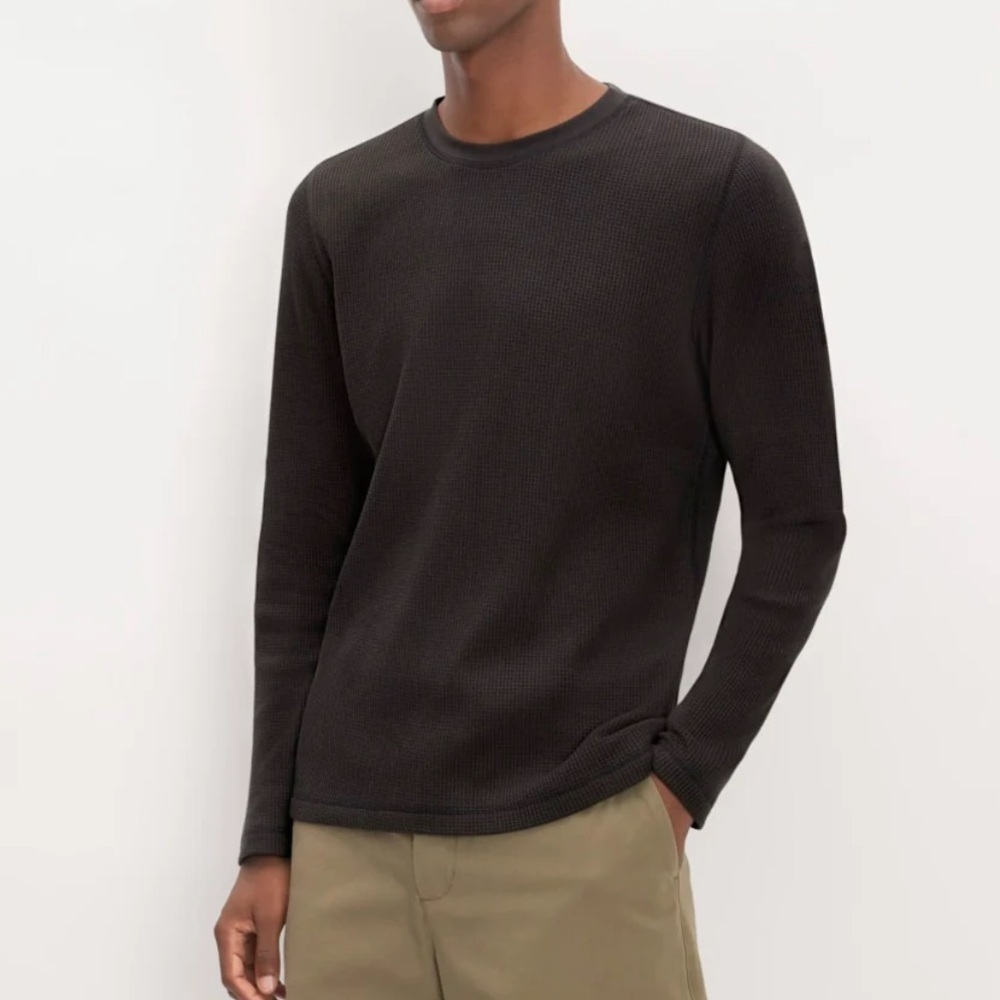 Everlane Men’s Waffle Long-Sleeve Crew Shirt Black